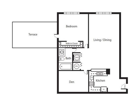 Floor plan for 2 beds, 1 bath, 848 sqft